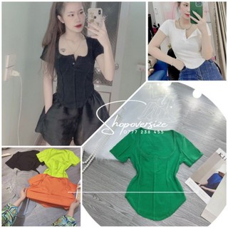 Áo thun nữ gân tăm tay ngắn cổ vuông cài nút bigsize 60-95kg