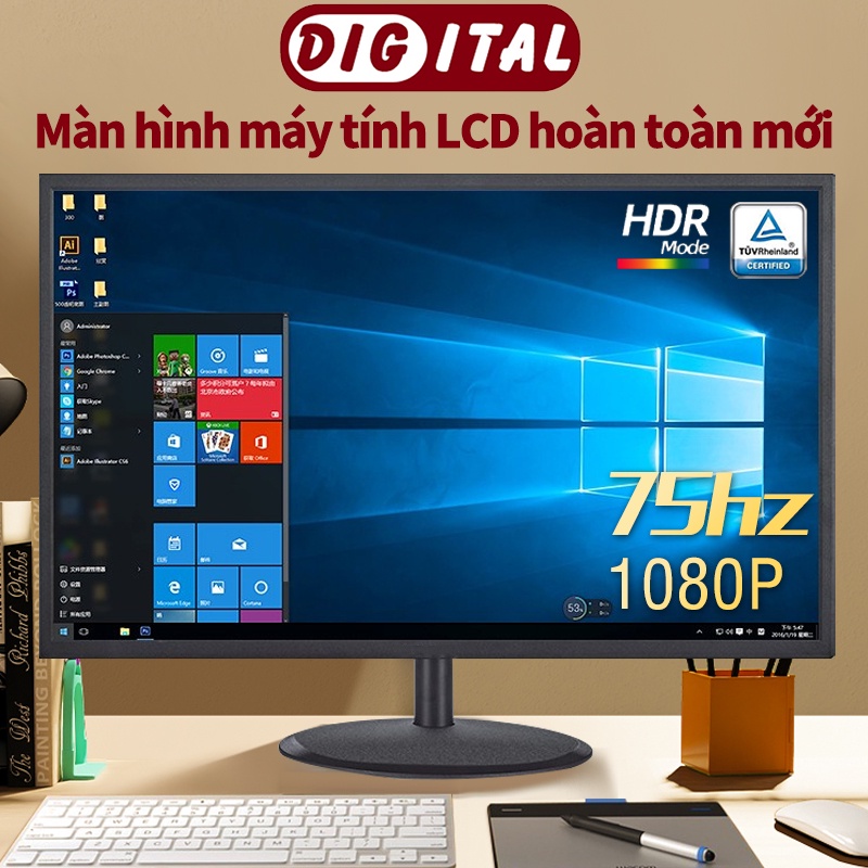 Màn hình máy tính HD 1080P, 75hz FHD Số lượng sắc hiển không nhấp nháy màn đáp ứng nhu cầu giải trí, hỗ trợ treo tường