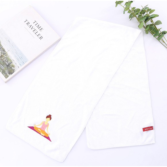 Khăn lau mồ hôi tập Yoga , Gym thêu hình cô gái yoga - Chất liệu cotton, kích thước 110cm x 25cm
