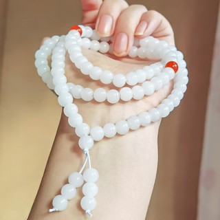 Chuỗi 108 hạt đá mã não trắng đen phong cách hetian