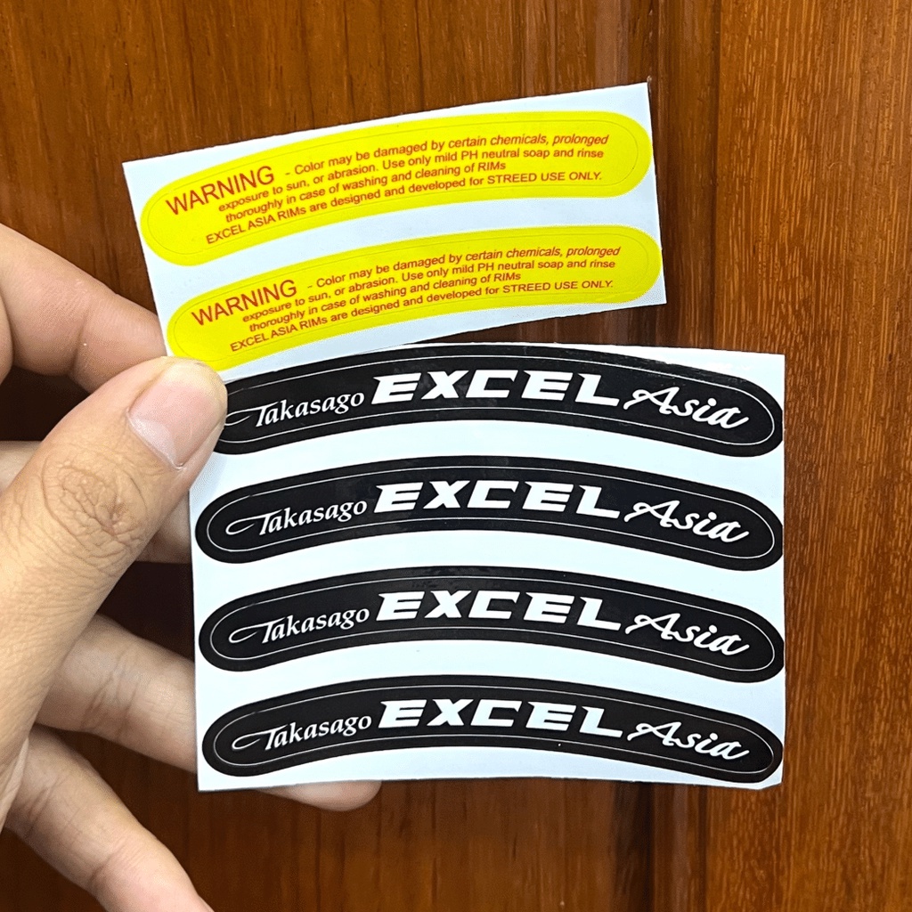 Tem dán vành excel asia,rim kèm tem warning đủ màu