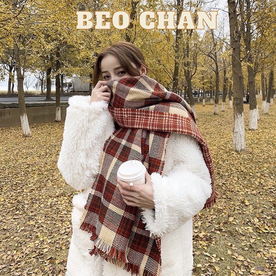 Khăn len quàng cổ nam nữ khăn choàng len nam nữ vintage mềm mịn dày cực ấm đính kèm quả dứa Beo Chan