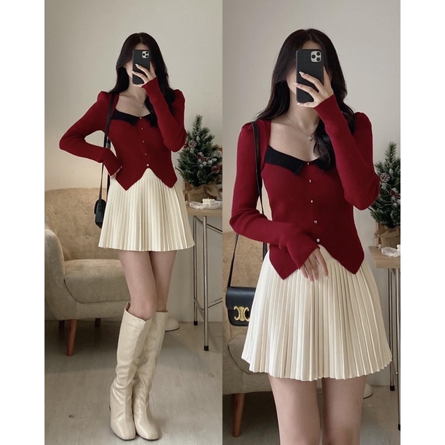 CHÂN VÁY DẠ LÌ XẾP LI NHỎ TẶNG KÈM TAG CÀI 1978
