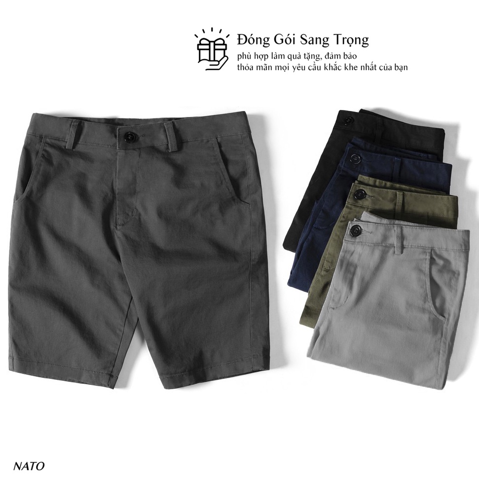 Quần Short Nam KAKI Vải Kaki Cotton Cao Cấp Trơn Basic Màu Xám Đen Xanh Đen Navy Nâu Vàng Đẹp Ngắn Đùi Khaki NATO