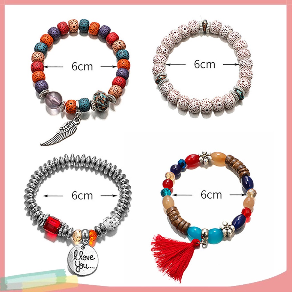 Bộ 4 vòng tay hợp kim trang trí tua rua phong cách bohemian cho nữ