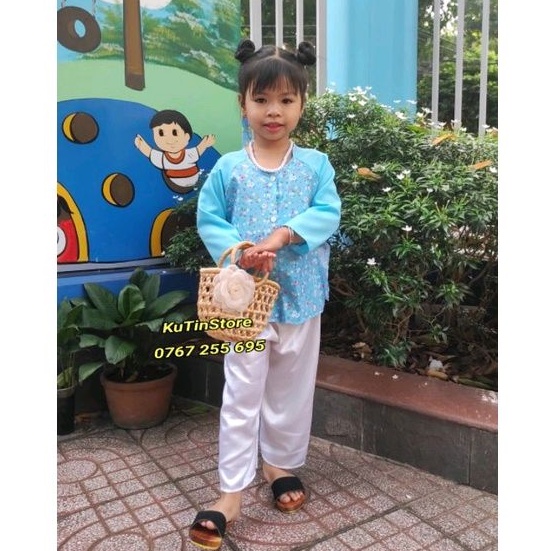 Bà ba lụa hoa nhí cho bé gái 8-30kg - Quần trắng - Mẫu 2023
