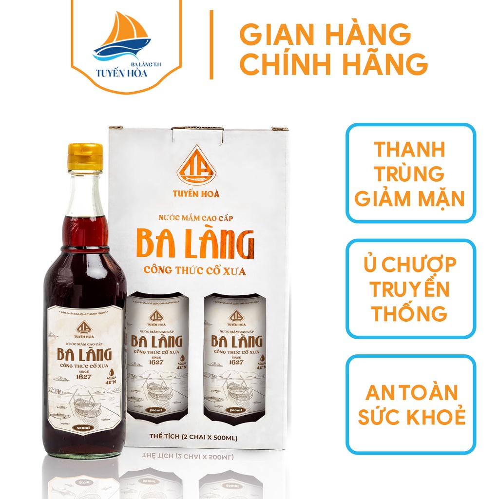 Nước Mắm Cao Đạm Ba Làng 41N Chai 500ml | Nước Mắm Tuyến Hoà Ba Làng | Thanh Trùng - Giảm Mặn