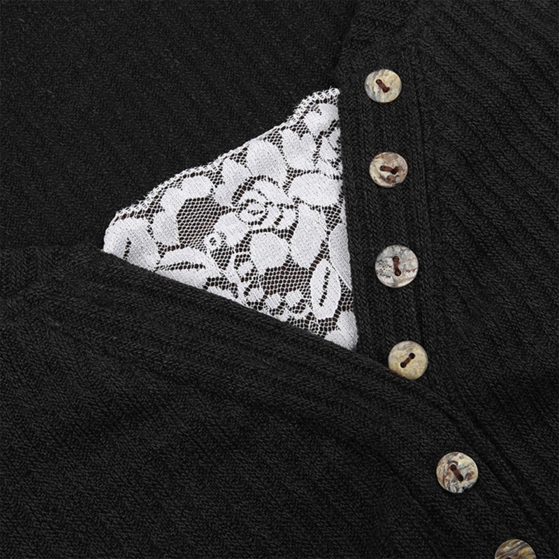 Áo Croptop Dệt Kim Tay Dài Cổ Chữ V Phối Ren Và Nút Thời Trang Cho Nữ