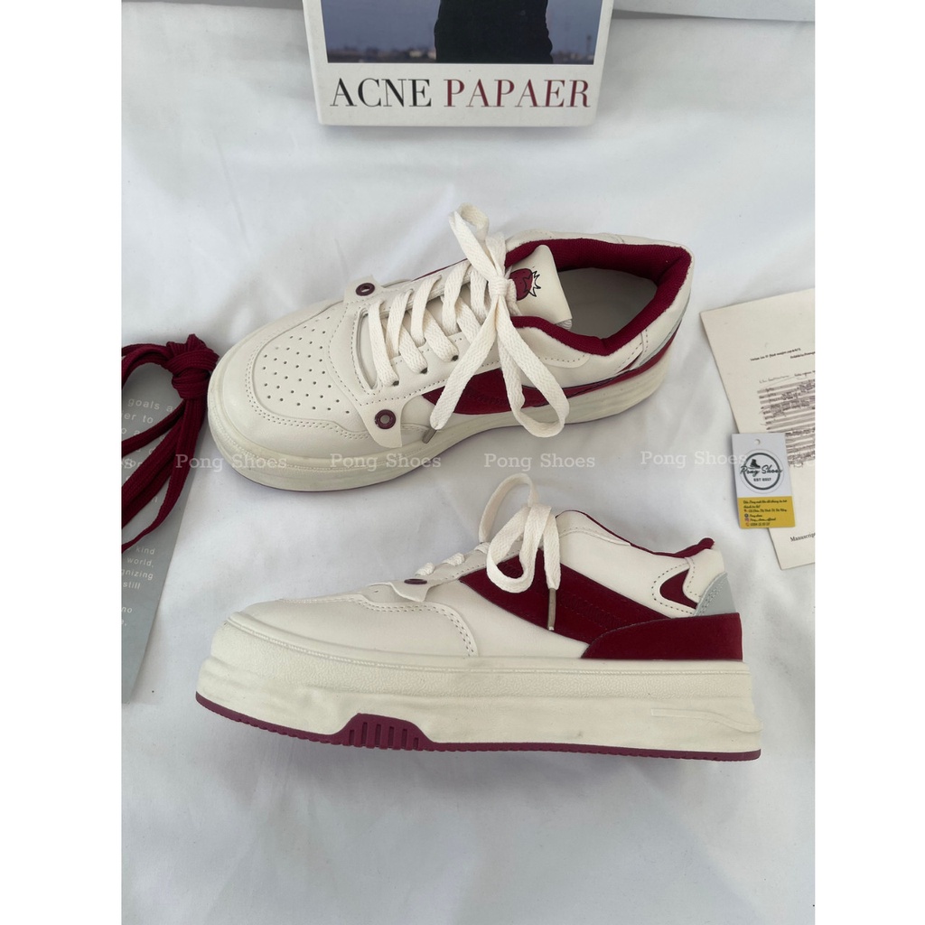 Sneaker/ Bata Pong Shoes phối màu trắng đỏ phong cách dễ thương, đơn giản- FULL BOX - Mã 1473