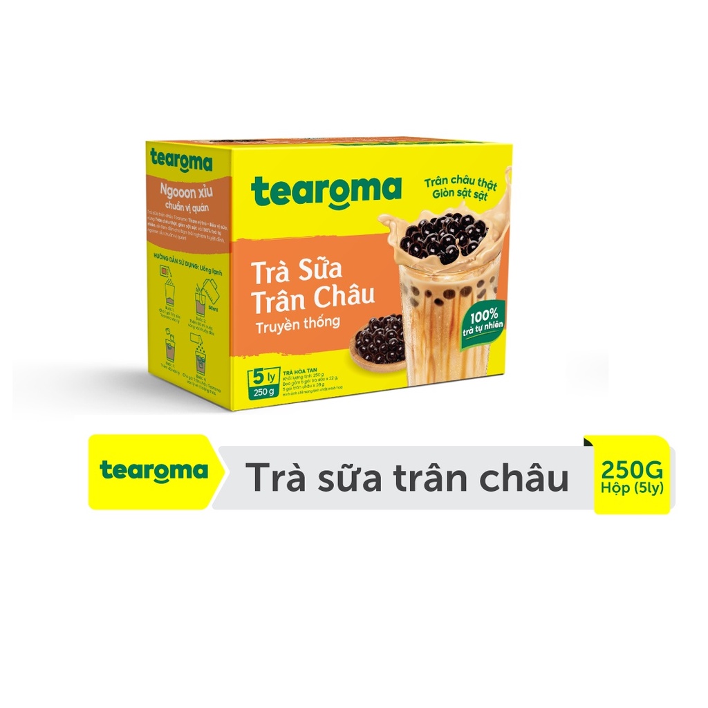 [Combo 2 tặng 1] Trà sữa trân châu Tearoma truyền thống hộp 250g