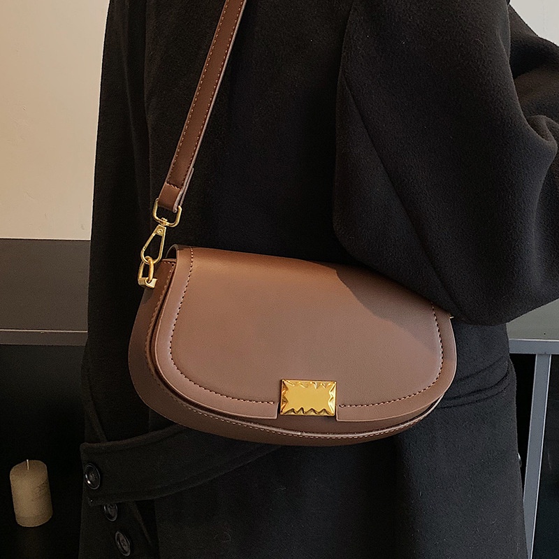 Túi Đeo Chéo Màu Đen Phối Khóa Kéo Đơn Giản Phong Cách retro Cho Nữ