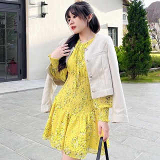 Đầm SANDRA - Đầm tay dài smocking eo cổ tròn