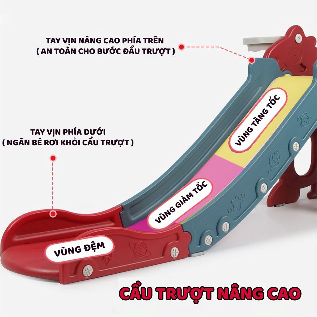 Cầu Trượt Cho Bé Cao cấp D06  khủng long và D07  Robot có có gấu phát nhạc,bóng rổ, máng trượt dài