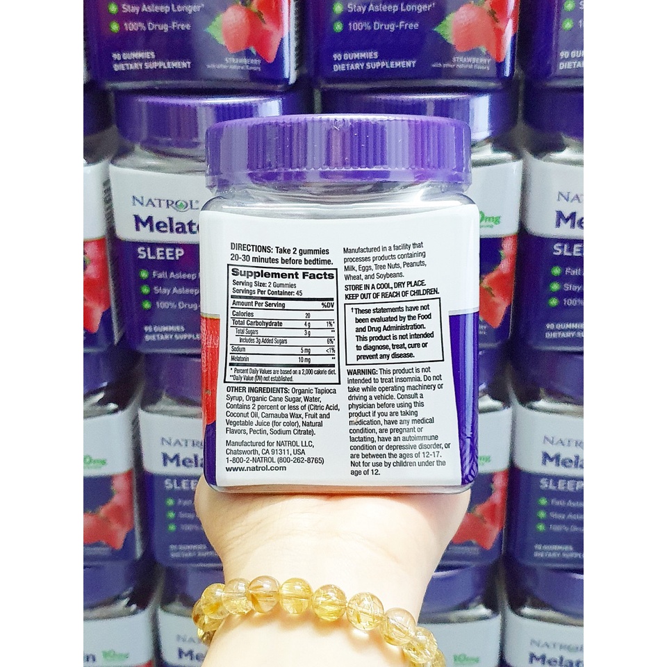 [2025]Kẹo dẻo hỗ trợ ngủ ngon Natrol Melatonin 10mg Gummies 90 viên - hàng Mỹ