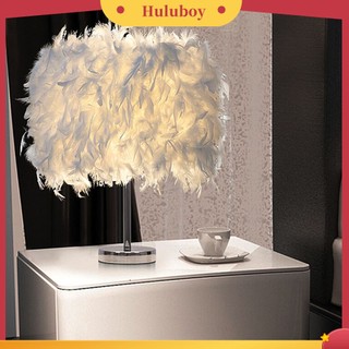 Huluboy| Handmade Feather Lampshade Modern Bedside Table Lamp Desk Night Light