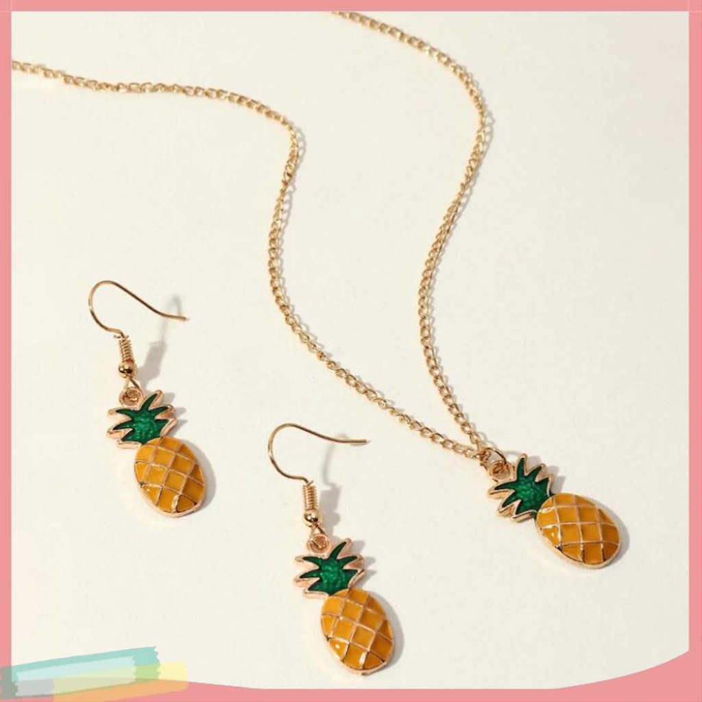 Set 2 Vòng cổ + Đôi Khuyên Tai Hình Quả Dứa Xinh Xắn Dễ Thương Cho Nữ
