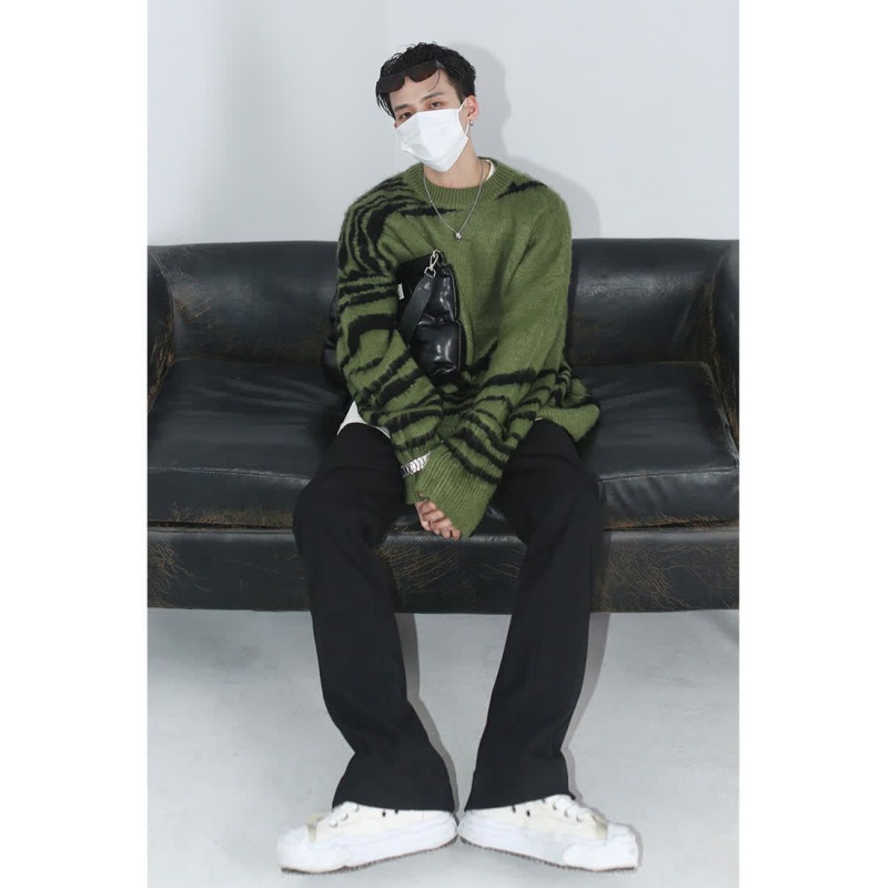 Áo Sweater Dệt Kim Cổ Tròn Dáng Rộng In Họa Tiết Ngựa Vằn Kiểu Mỹ Thời Trang Thu Đông Cho Nam