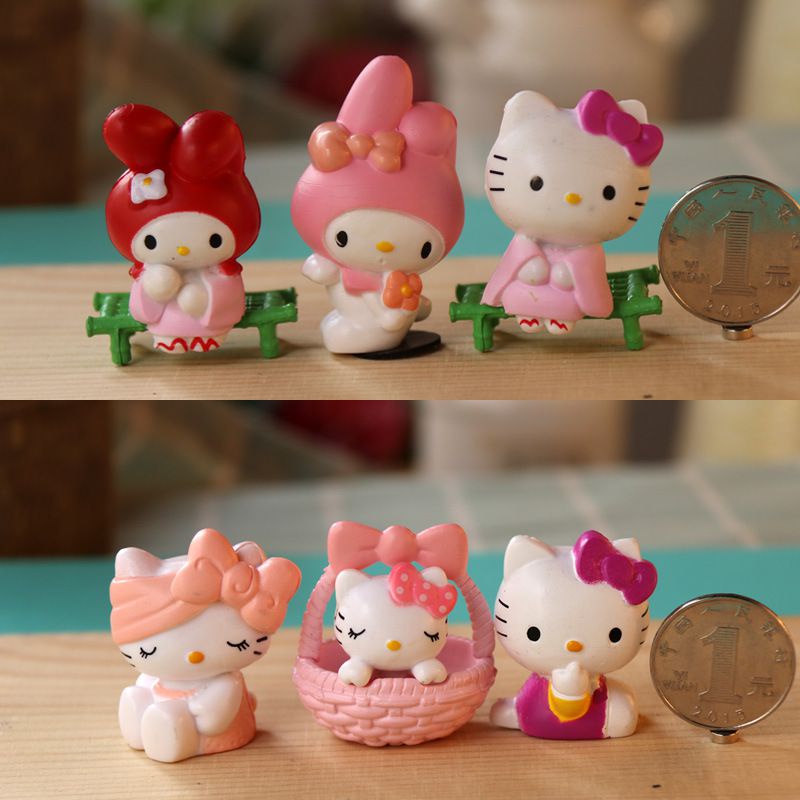 SANRIO Set 6 mô hình mèo Hello Kitty trang trí bánh kem