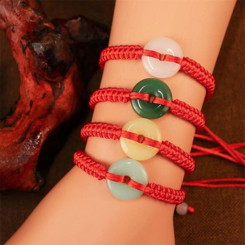 Vòng Tay Dây Bện Màu Đỏ Đính Đá Ngọc Bích Giả An Toàn nghi ngờ Cuộc Sống Năm Mới
