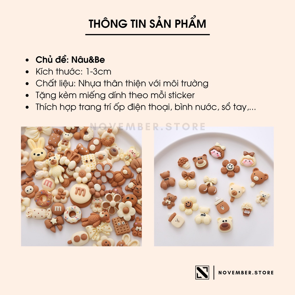 Sticker 3D / charm 3D trang trí ốp điện thoại, bình nước, sổ tay, đồ dùng cá nhân dễ thương - Có sẵn miếng keo dán