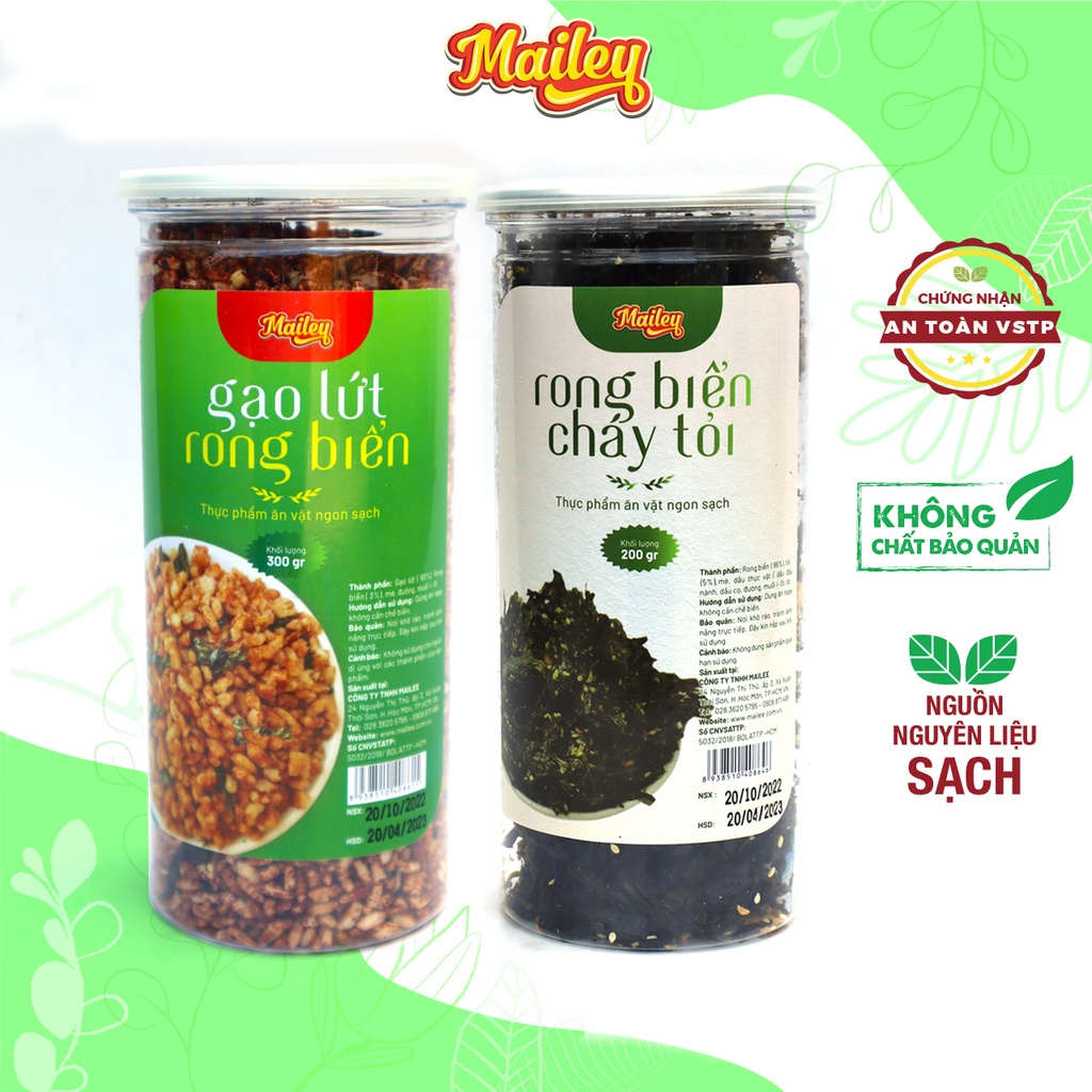 Combo ăn vặt Mailey Rong biển cháy tỏi 200g và gạo lứt rong biển 300g