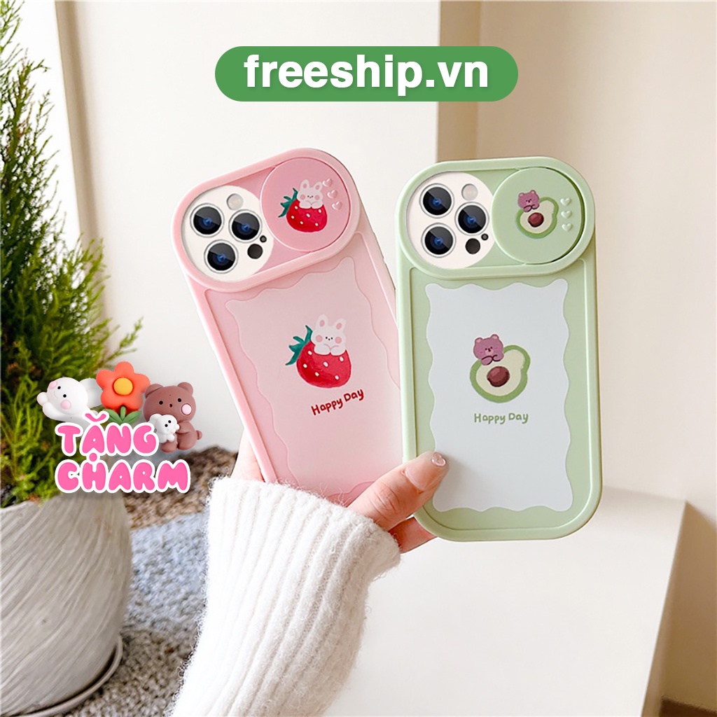 Ốp lưng iphone nắp trượt tròn gấu bơ xanh thỏ dâu hồng 6/6splus/7/7plus/8/8plus/x/xs/11/12/13/14/pro/max/plus/promax