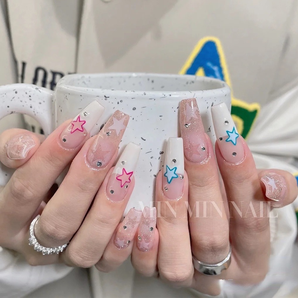 Nhãn Dán Móng Tay Dạng Trượt Tự Dính Hình Ngôi Sao / Trái Tim Màu Bạc / Hồng Xinh Xắn