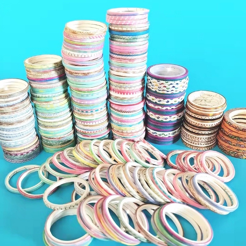 Set 10 cuộn washi trang trí viền nhiều màu sắc loại 3mm