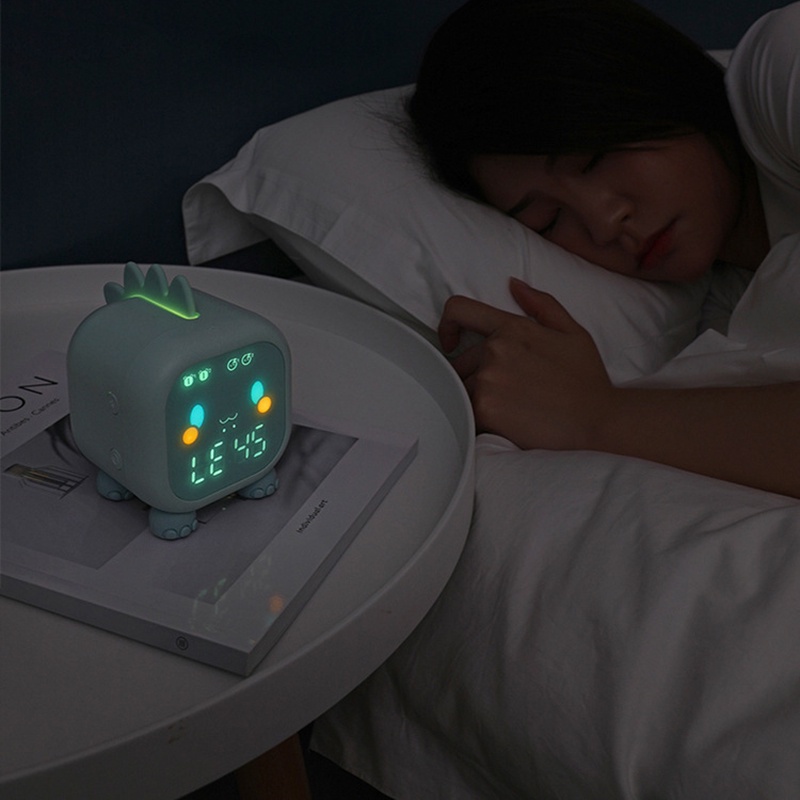 Đồng Hồ Báo Thức Kỹ Thuật Số Hình Khủng Long Có Đèn Ngủ Và Nhạc Tự Động Đo Nhiệt Độ Cho Bé