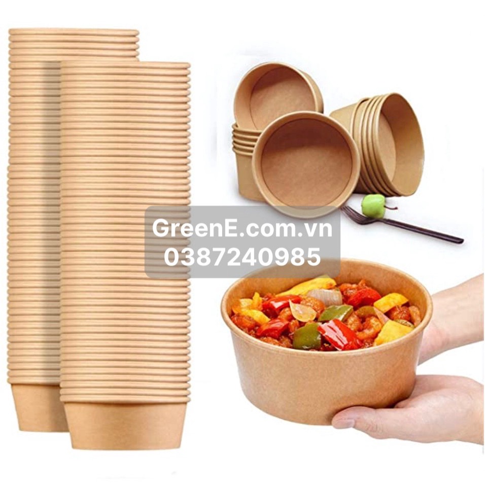 Combo 50 Tô giấy Kraft 1000ml (có nắp)