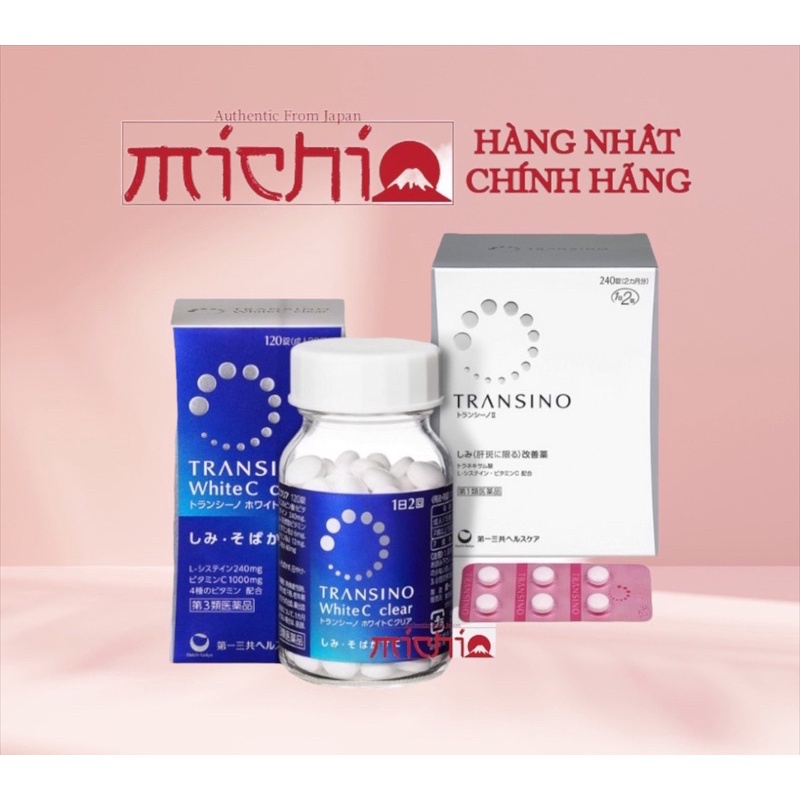 [Hàng Chuẩn] Viên uống mờ nám, sáng da Transino 240 viên (Mẫu Trắng)  Transino White C Clear 120/240 viên xanh Nhật Bản