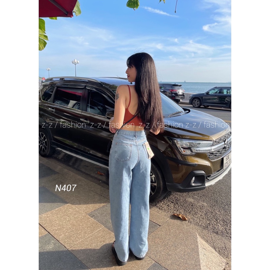 N407 QUẦN BAGGY NỮ COTTON ỐNG RỘNG - LƯNG CAO CÓ DÂY CÁ TÍNH TRƠN Cotton Trơn Thông thường