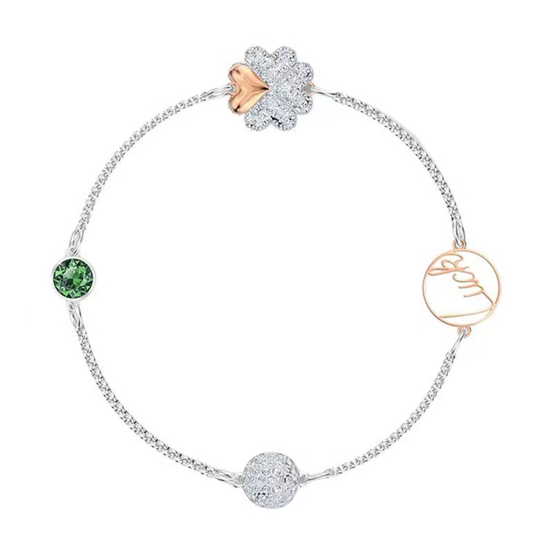 Vòng Tay May Mắn Khóa Nam Châm Vô Hình Cỏ Bốn Lá Đính Kim Cương Màu Xanh Lá Swarovski May Mắn Phiên