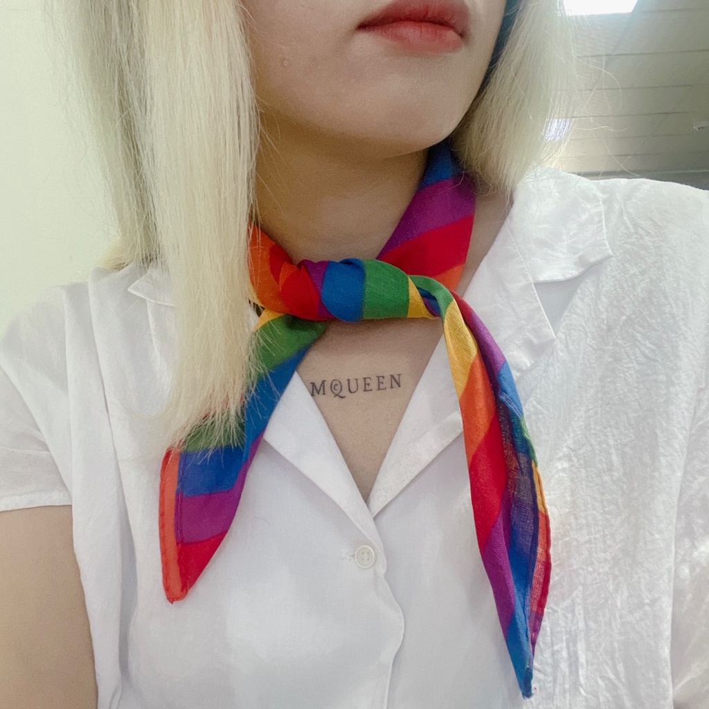 Khăn rằn cotton quàng đầu buộc cổ tay hình vuông màu cầu vồng cho cộng đồng LGBT