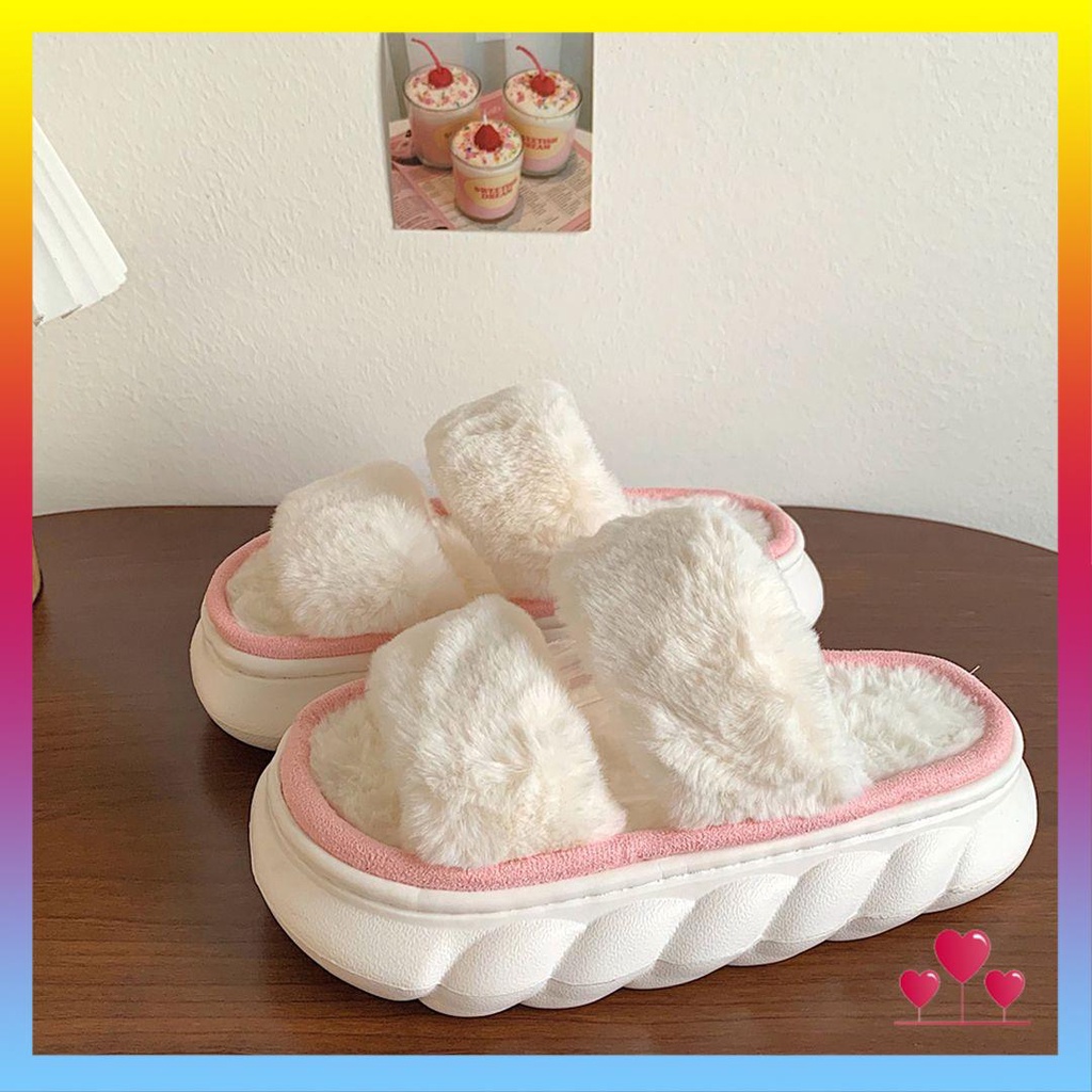 Dép lê lông đế dày đáng yêu chống trượt giữ ấm