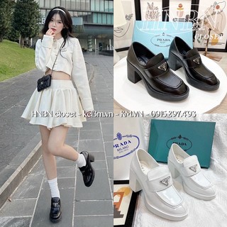 (Thanh lí xả lỗ) Giày Prada đế 8cm fullbox đen trắng da lì
