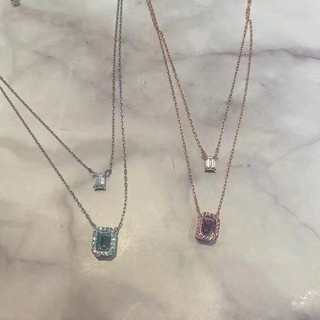 Dây chuyền hai lớp mặt khối lập phương đường trái tim đá swarovski pha lê rung mới cho nữ