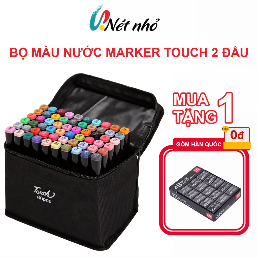 Bút Màu Vẽ Marker Touch, Màu Nước Kèm Túi Vải Chuyên Nghiệp, Gồm 36/48/60 Màu Sắc Đa Dạng, Không Nhòe Mực, Khó Phai Màu