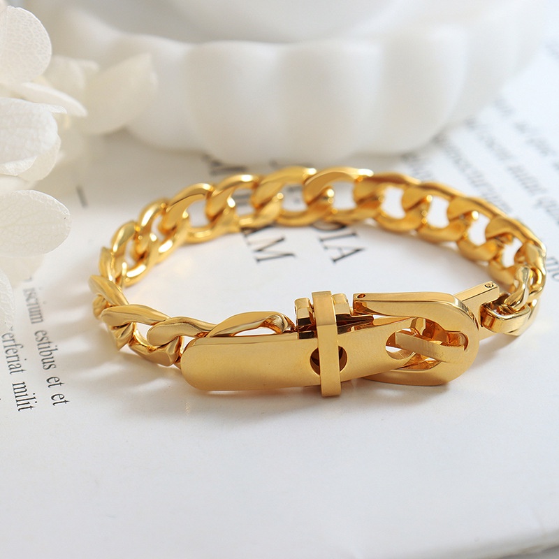 Vòng Tay Dây Xích Bằng Thép Titanium Mạ Vàng 18k Phong Cách Âu Mỹ