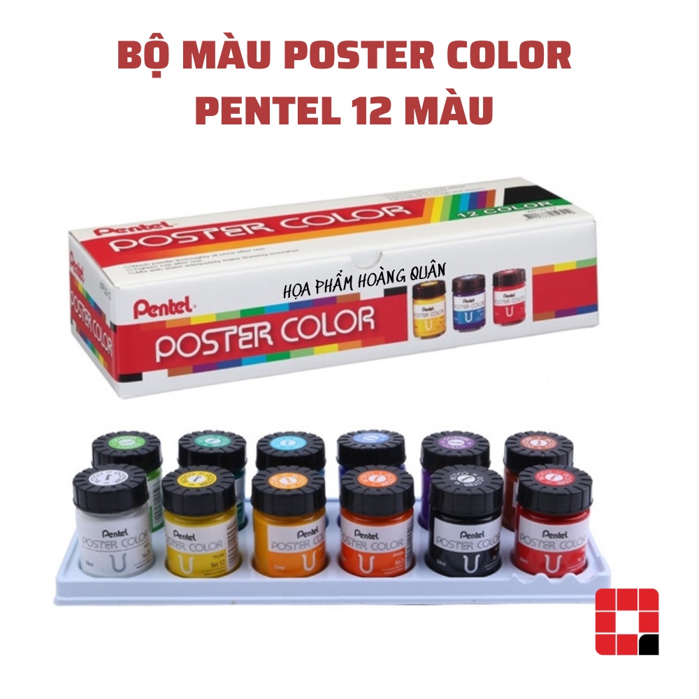 Màu Poster Color Pentel Chính hãng 12 màu x 30ml - lọ thủy tinh - WPU2-12