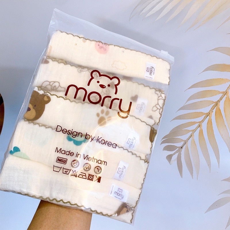 Sét 5 khăn sữa Muslin 4 lớp mềm mại cho bé hãng Morry
