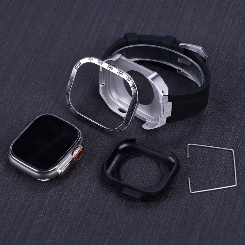 Khung Kim Loại Sang Trọng Cho + Set dây đeo silicon thích hợp cho Apple watch Ultra 49mm