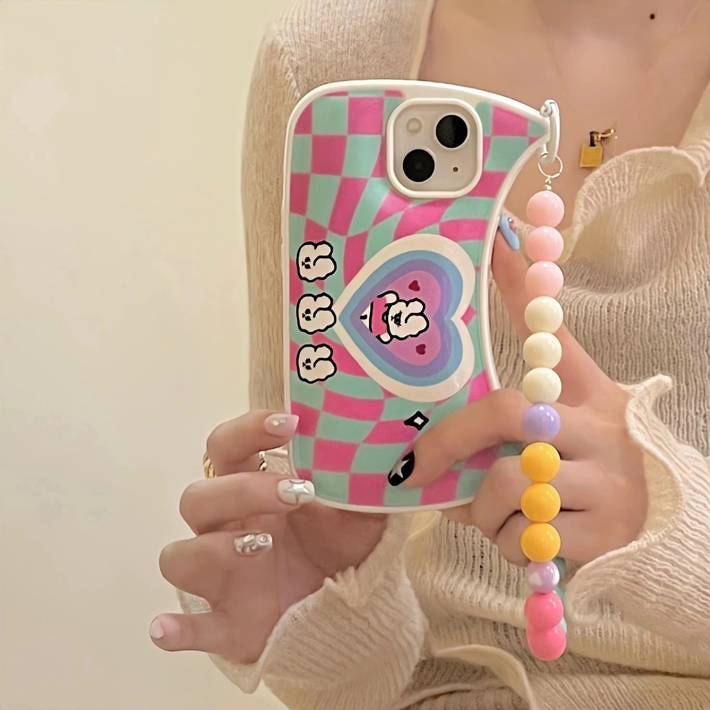 Ốp Điện Thoại Tpu Dẻo Họa Tiết Hoạt Hình Chú Thỏ Kèm Dây Đeo Ngọc Trai Cho iPhone 14 13 12 11 Pro Max 14 Plus