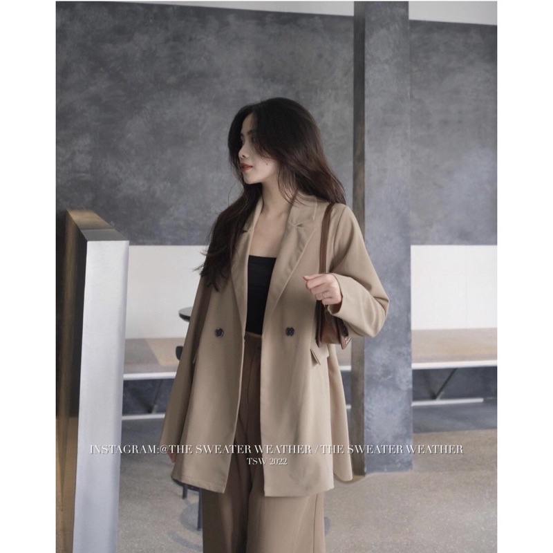 Áo Blazer nữ 2 lớp phom rộng- áo vét nữ dài tay 1 cúc chuẩn hàng quảng châu