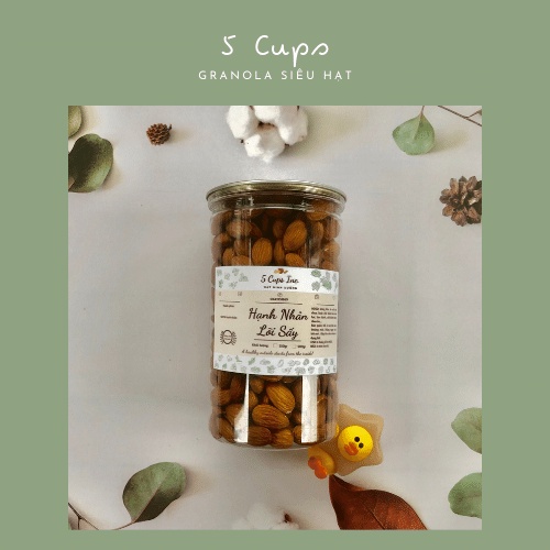 [5 Cups] Hạt Hạnh Nhân Lõi Sấy - Hạt Dinh Dưỡng Ăn Liền Hộp 500g