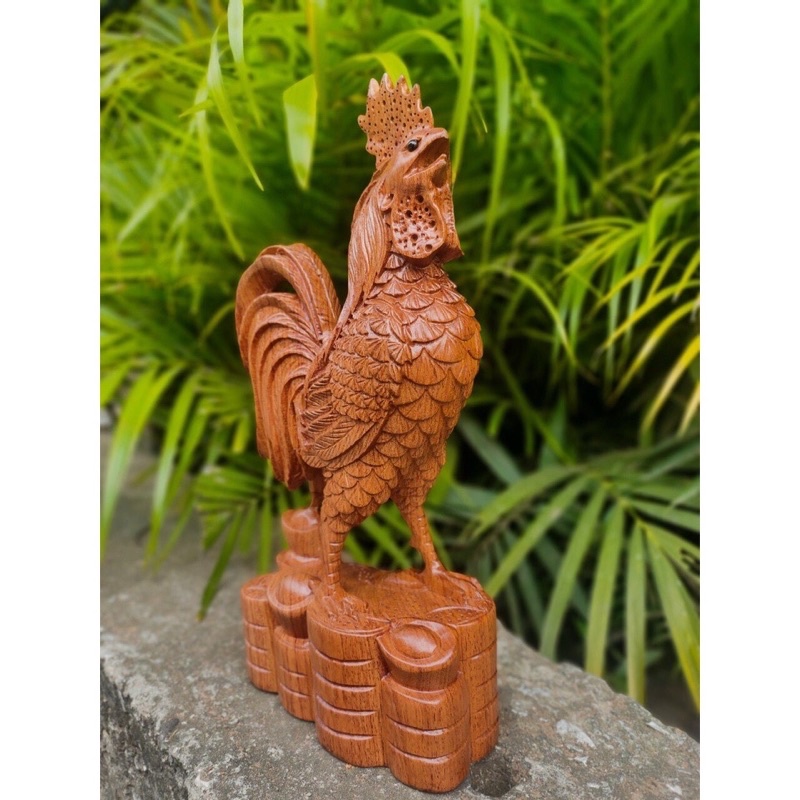 Tượng con gà gỗ hương cao 30 cm