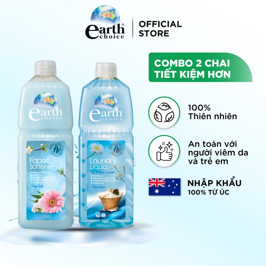 Combo giặt xả EARTH CHOICE Phù Hợp Với Chất Vải Thường