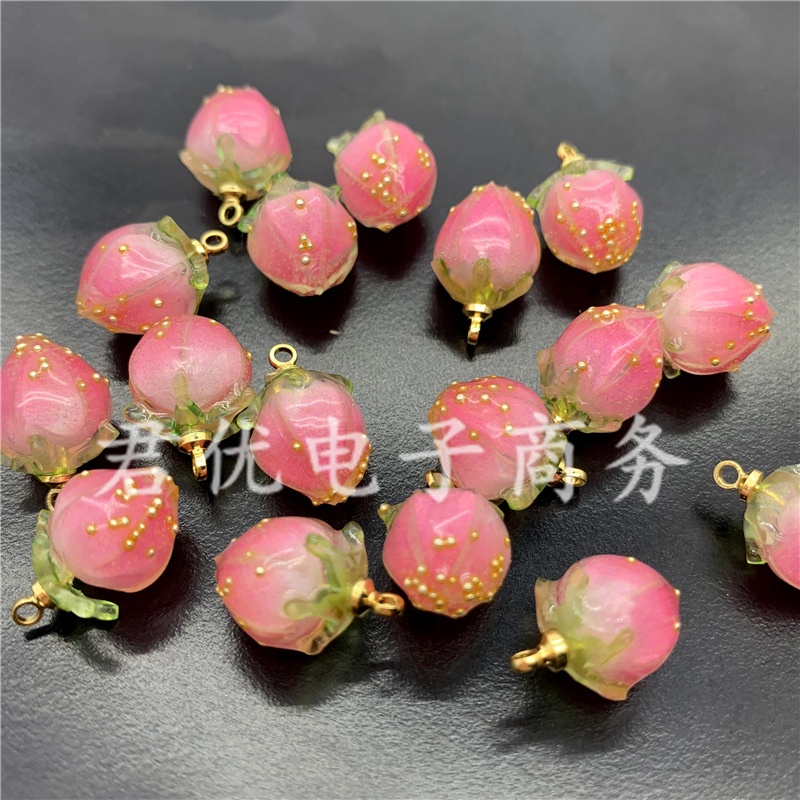 (1 cái)Quả dâu tây thủy tinh đính cườm kèm đinh móc treo 8mm, Nguyên liệu làm trang sức cổ trang, Nguyên liệu diy