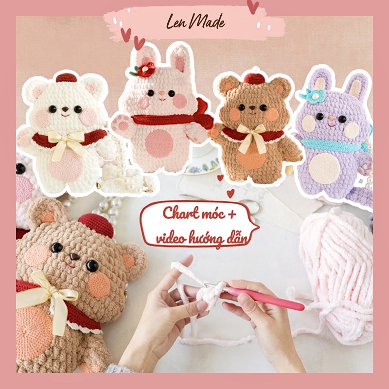 DIY gói nguyên liệu tự đan móc thú nhồi bông Len Sữa túi xách handmade bộ Kit tự làm quà tặng amigurumi ý nghĩa lenmade