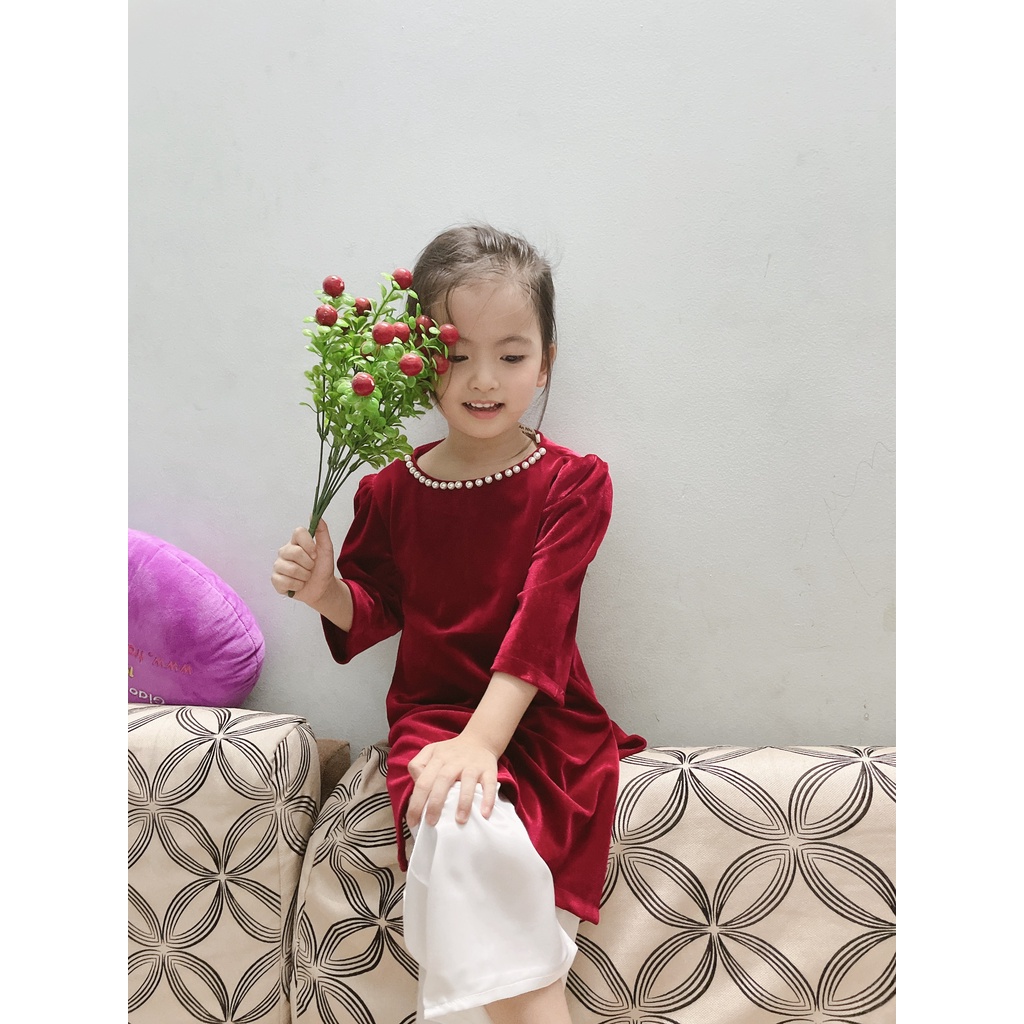 ÁO DÀI NHUNG CHO BÉ 8-30kg